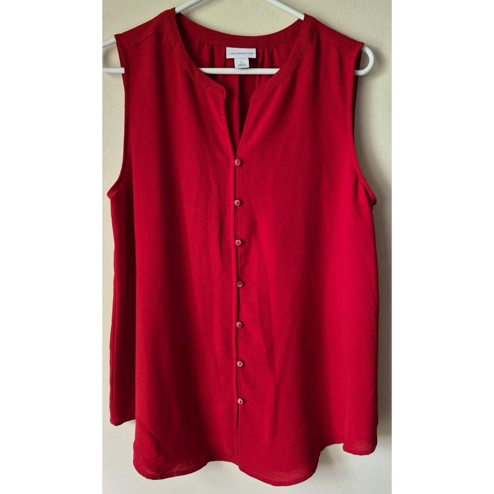 Liz Claiborne Women's Sleeveless Button Front Top Vibrant Red Polyester Size L